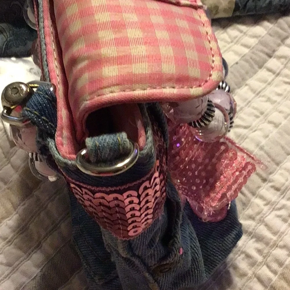 Purse Small Blue Jean Denim Purse with Jewel Handles
